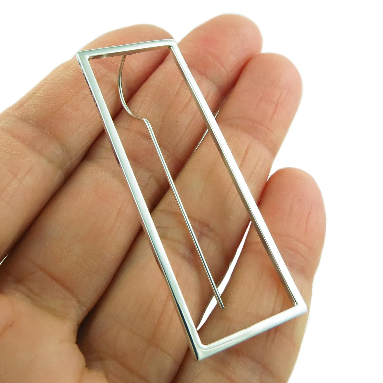 Rectangle 925 Sterling Silver Long Earrings