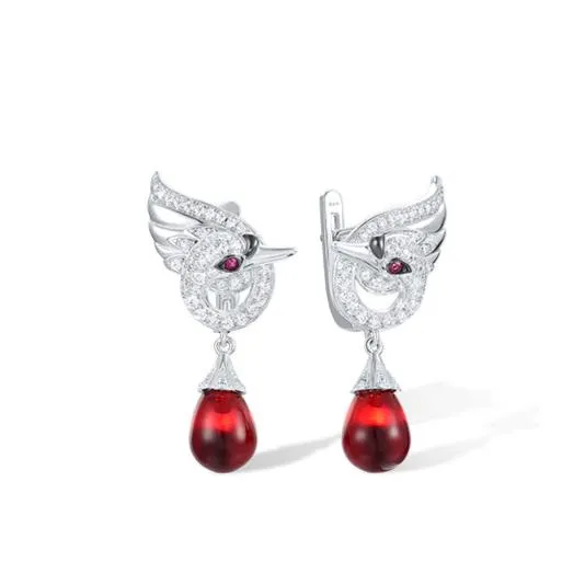 Red Stone Swan Drop Earrings