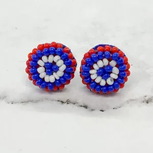 Red, White and Blue Beaded Stud Earring