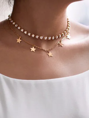 Rhinestone & Star Design Chain Choker