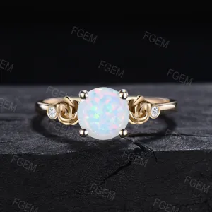 Rose Flower Nature Inspired White Opal Engagement Ring Round Nature Wedding Ring Floral Opal Moissanite Ring October Birthstone Jewelry Gift