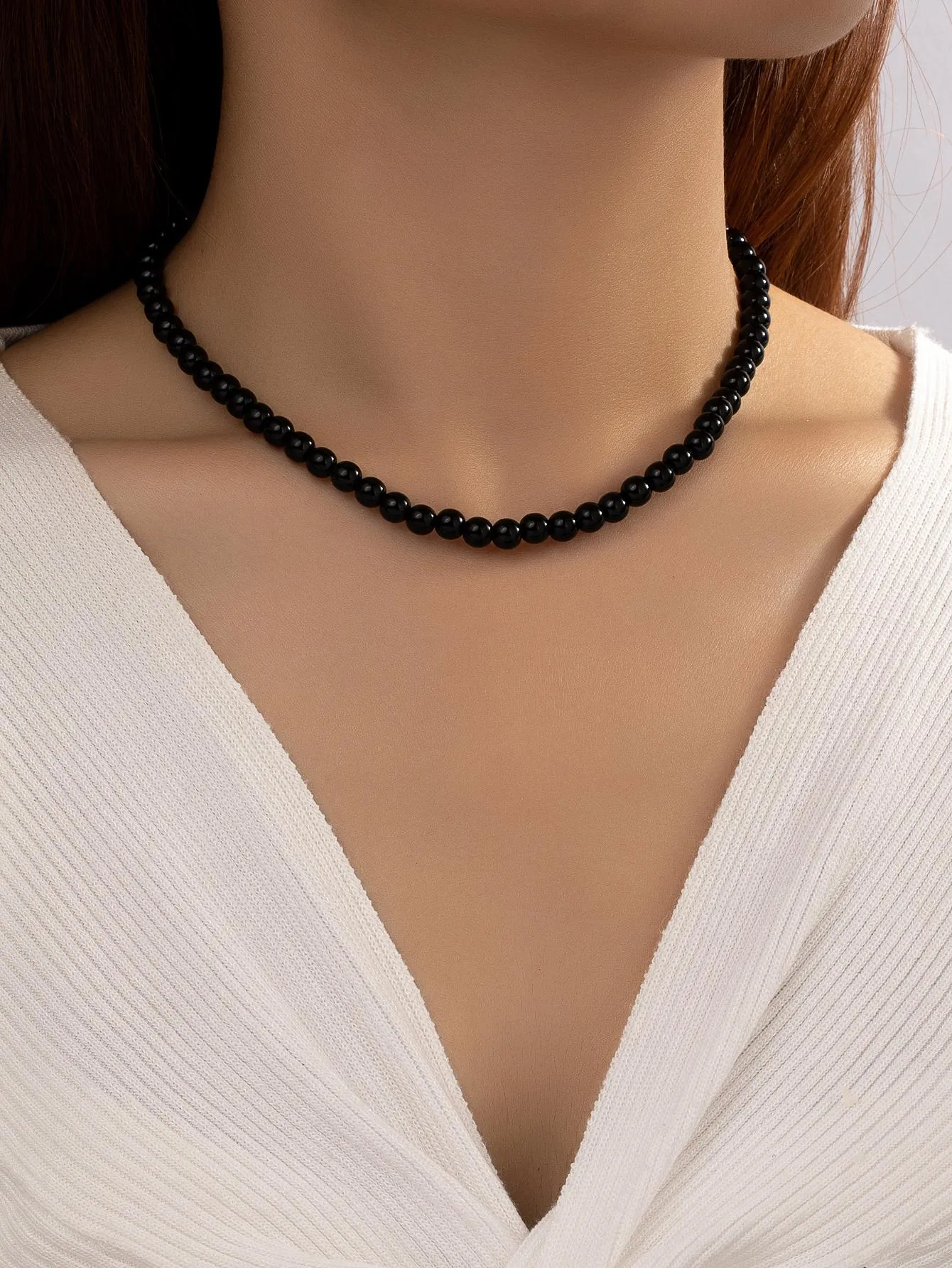 Round Black Beaded Necklace for Women Girls Accessories Jewelry Gifts Gift for