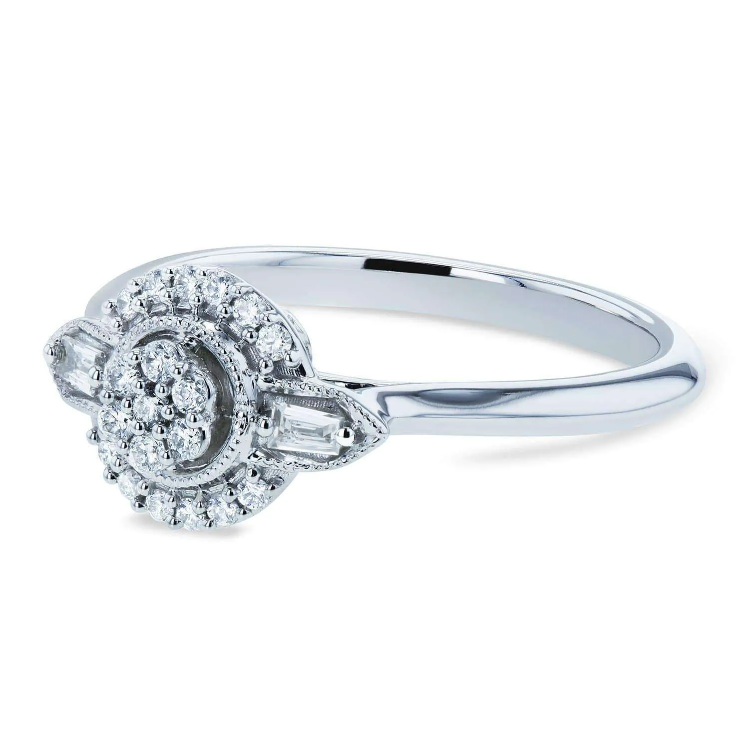 Round Cluster Pinched Halo Diamond Ring