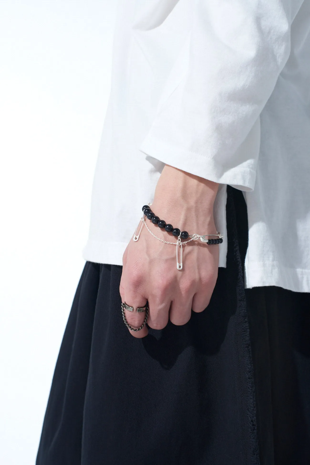 SAFETY PINS ONYX BRACELET