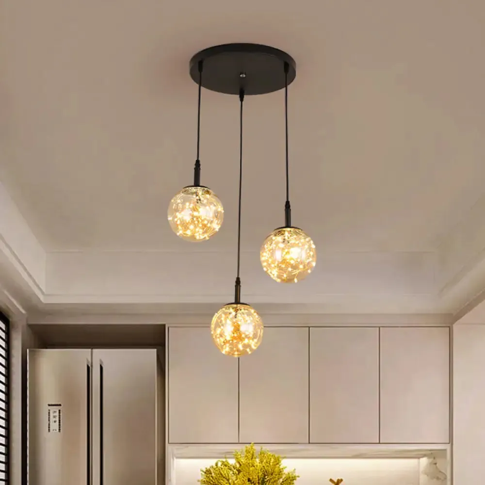 Simplicity Glass Bedroom Pendant Light: Spherical Cluster Design with Starry Hanging Lamp Kit