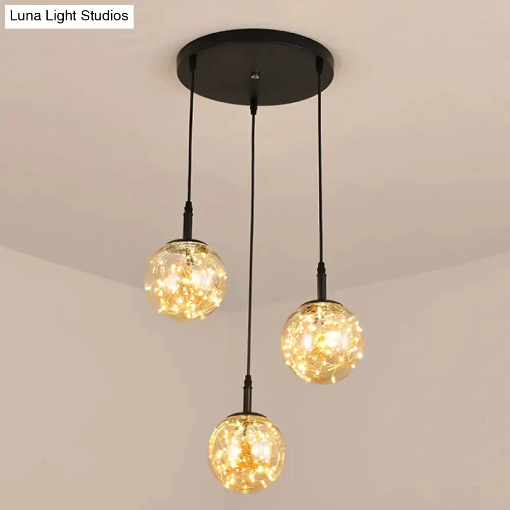 Simplicity Glass Bedroom Pendant Light: Spherical Cluster Design with Starry Hanging Lamp Kit