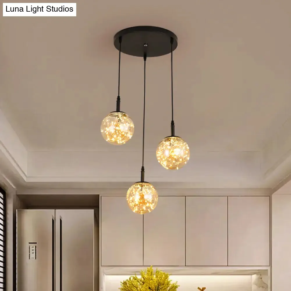 Simplicity Glass Bedroom Pendant Light: Spherical Cluster Design with Starry Hanging Lamp Kit
