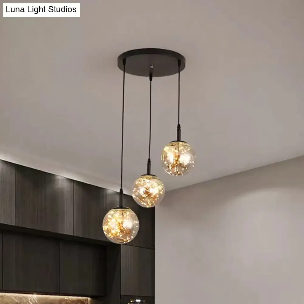 Simplicity Glass Bedroom Pendant Light: Spherical Cluster Design with Starry Hanging Lamp Kit
