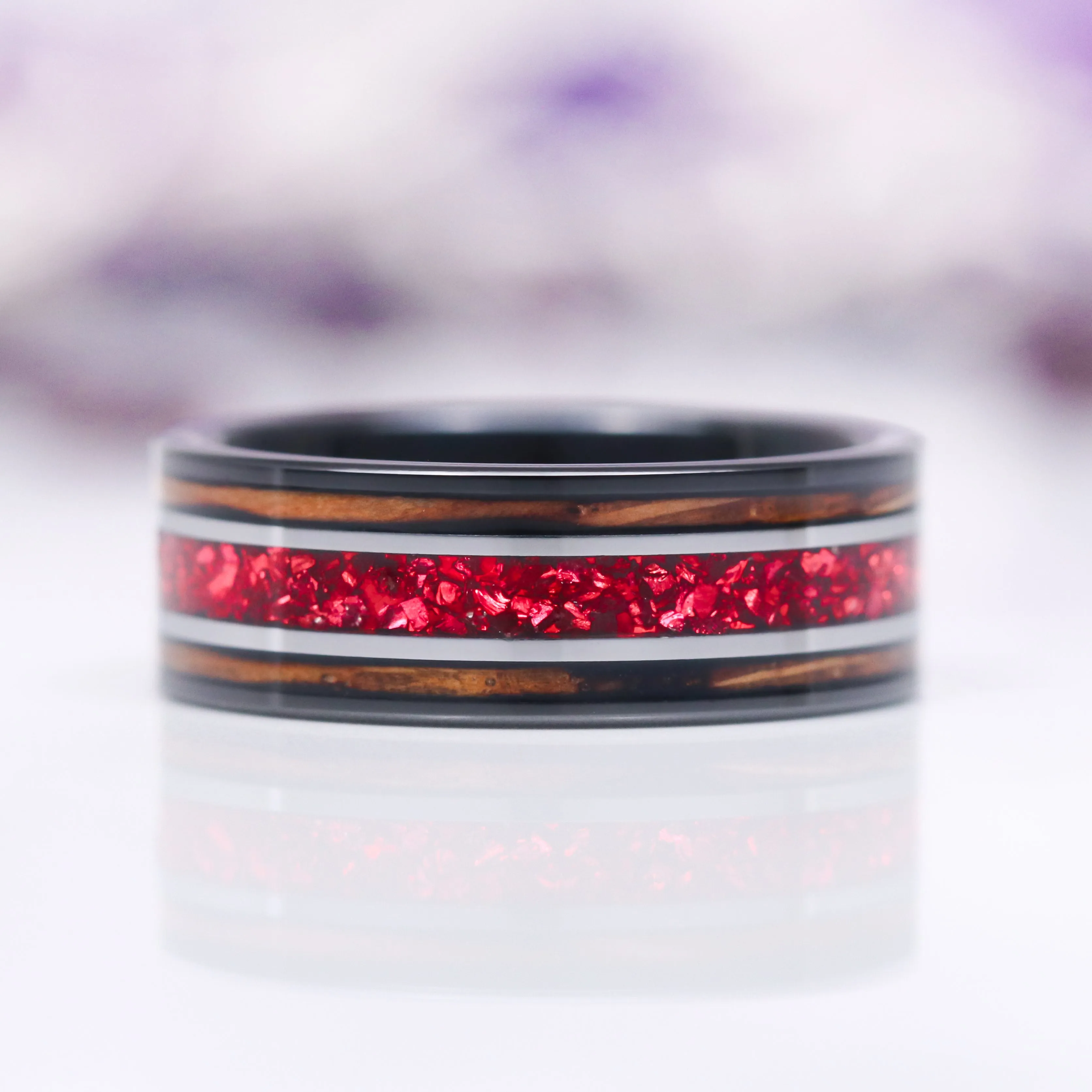 Star Cut Garnet & Redwood Couples Ring Set