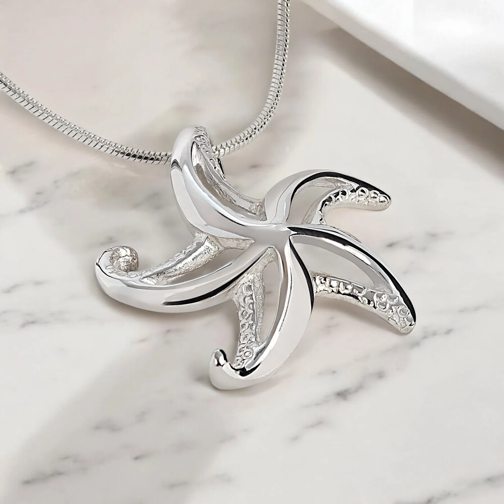 Starfish Necklace Sterling Silver for Women- Seastar Pendant, Sea Star Jewelry Sterling Silver, Beachy Necklace