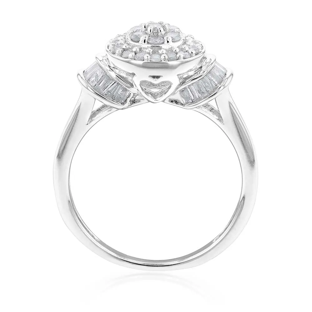 Sterling Silver 1/2 Carat Diamond Round Cluster Ring