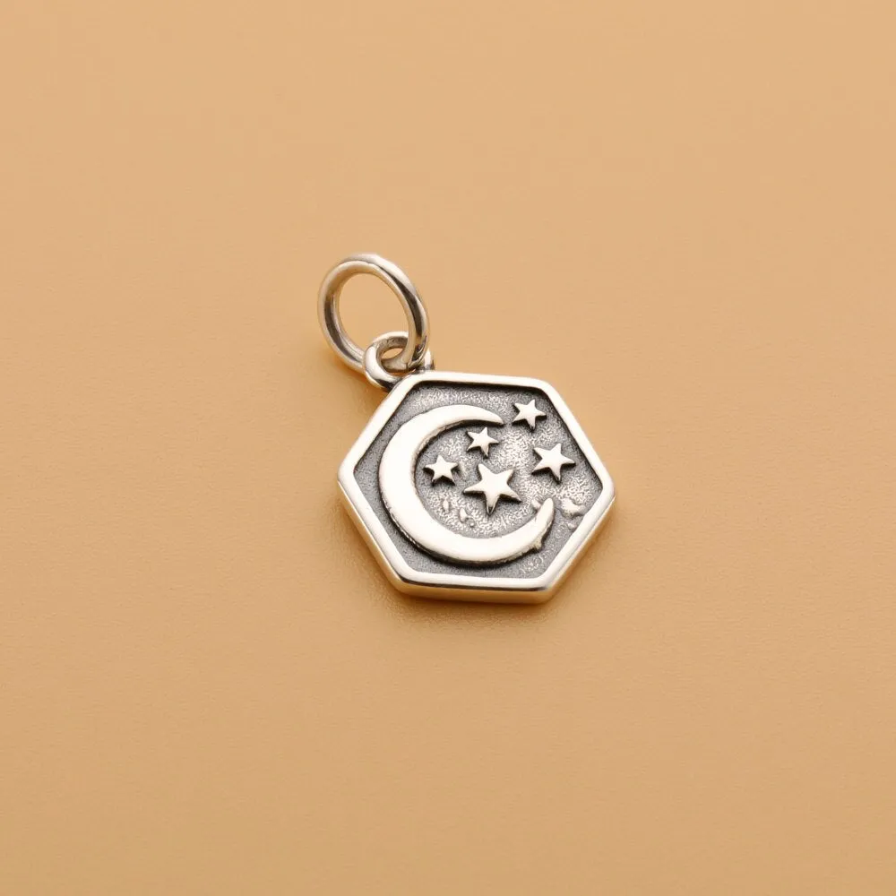 Sterling Silver Hexagram Moon Charm Pendant