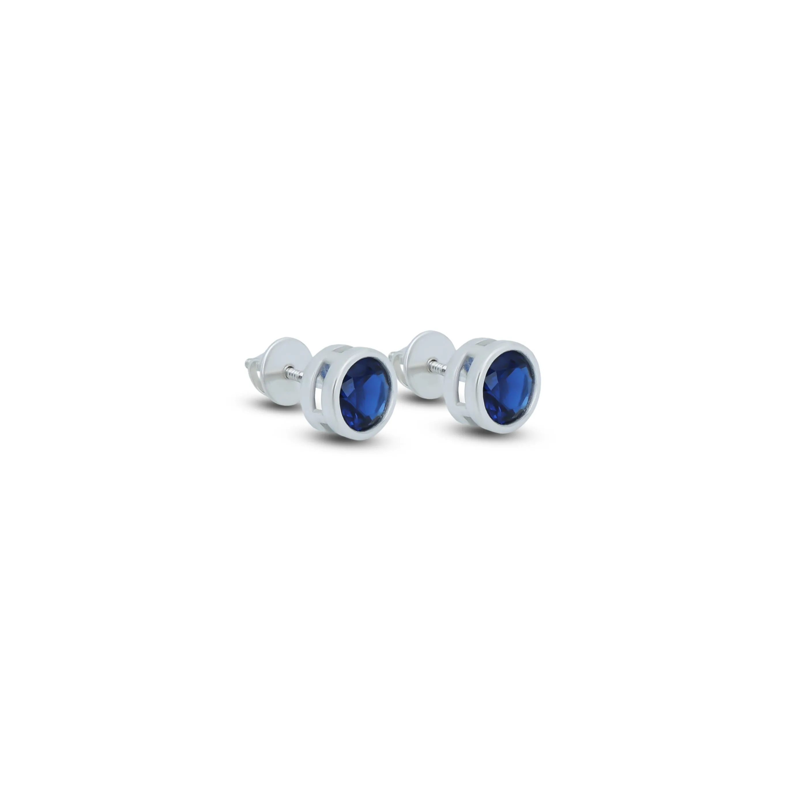Stylish Round Blue Stone Silver Earrings