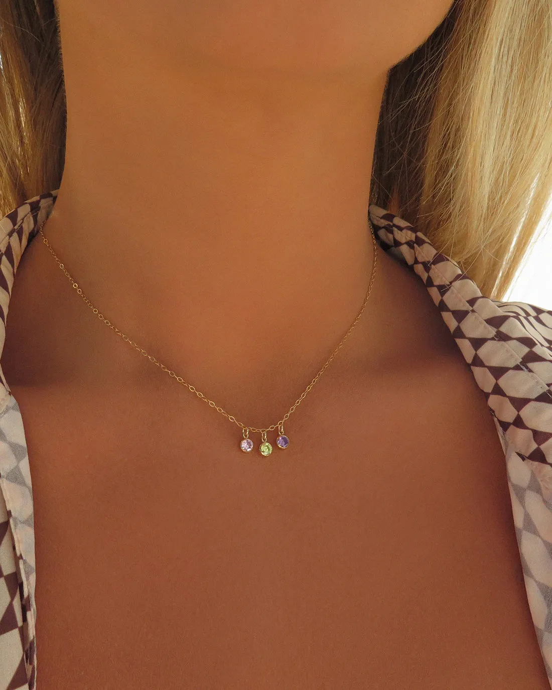 Triple Birthstone Necklace  - 14k Yellow Gold Fill