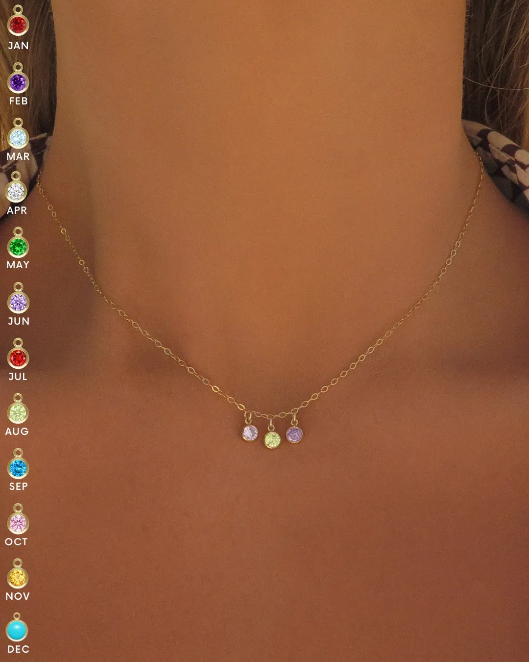 Triple Birthstone Necklace  - 14k Yellow Gold Fill