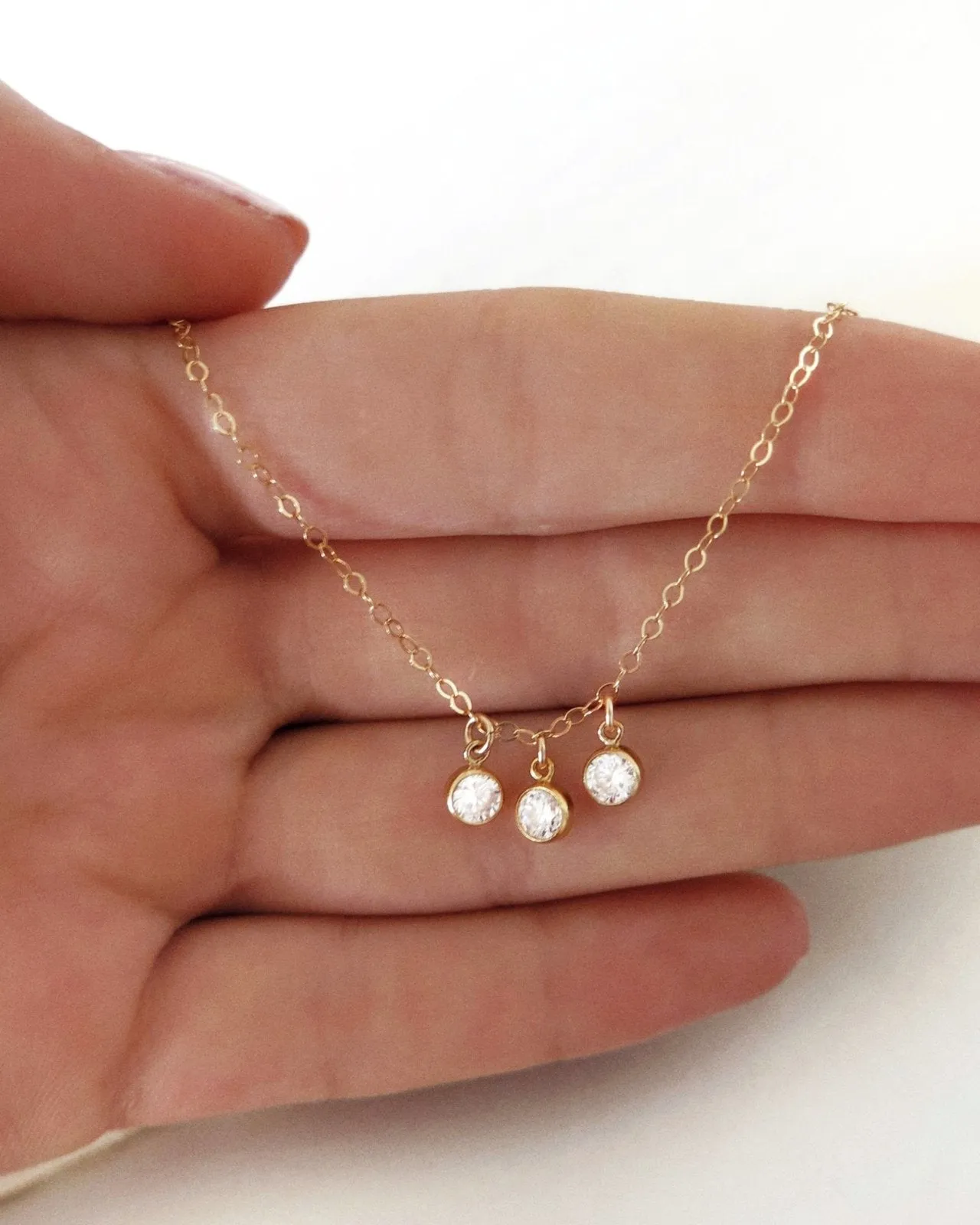 Triple Birthstone Necklace  - 14k Yellow Gold Fill