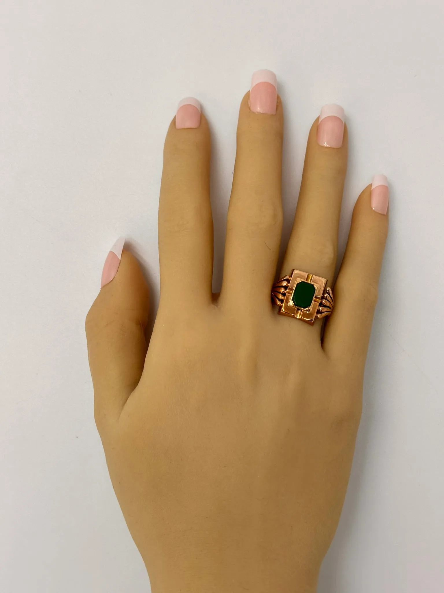 Unique 14ct Yellow Gold Ring with Hexagonal Glass Plate