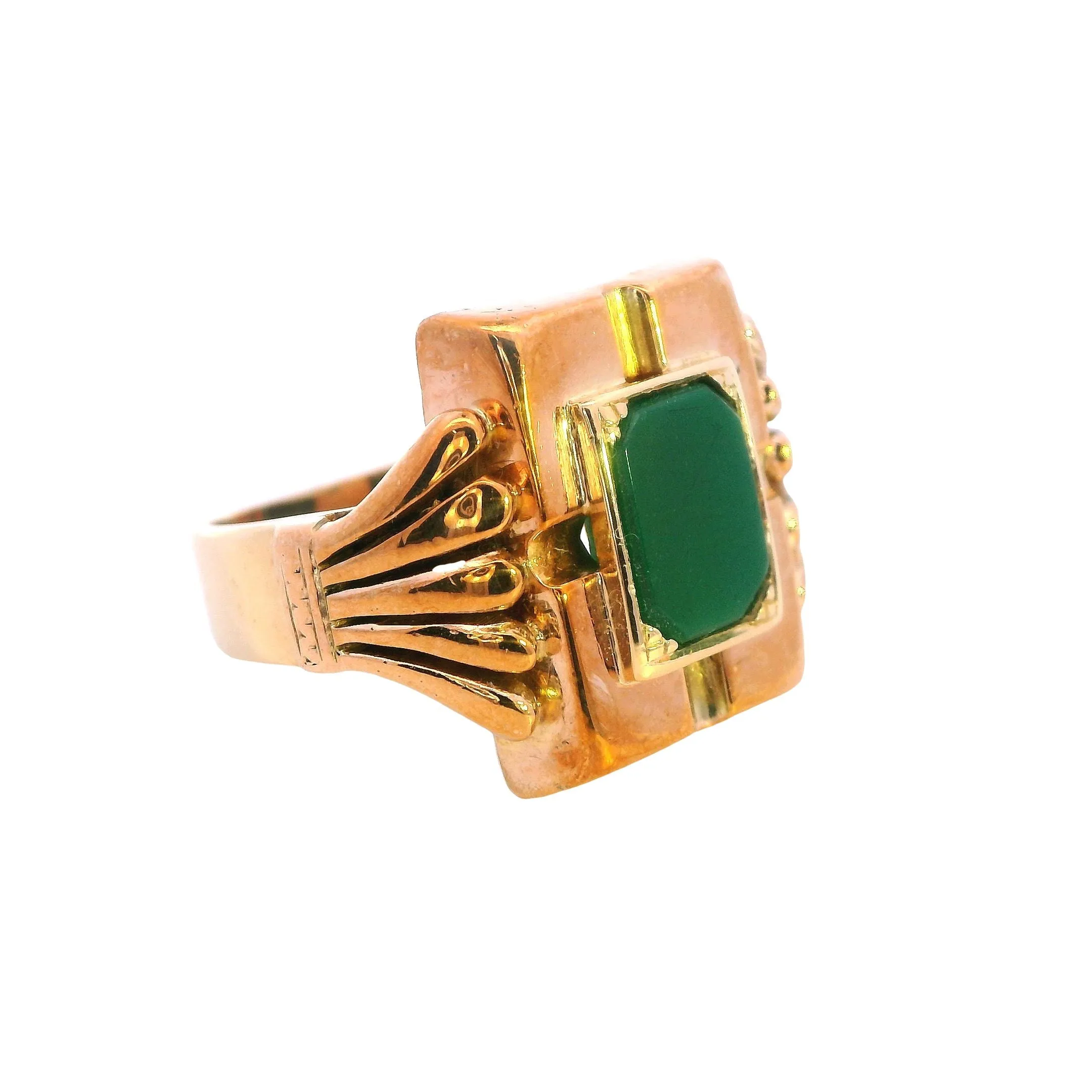 Unique 14ct Yellow Gold Ring with Hexagonal Glass Plate