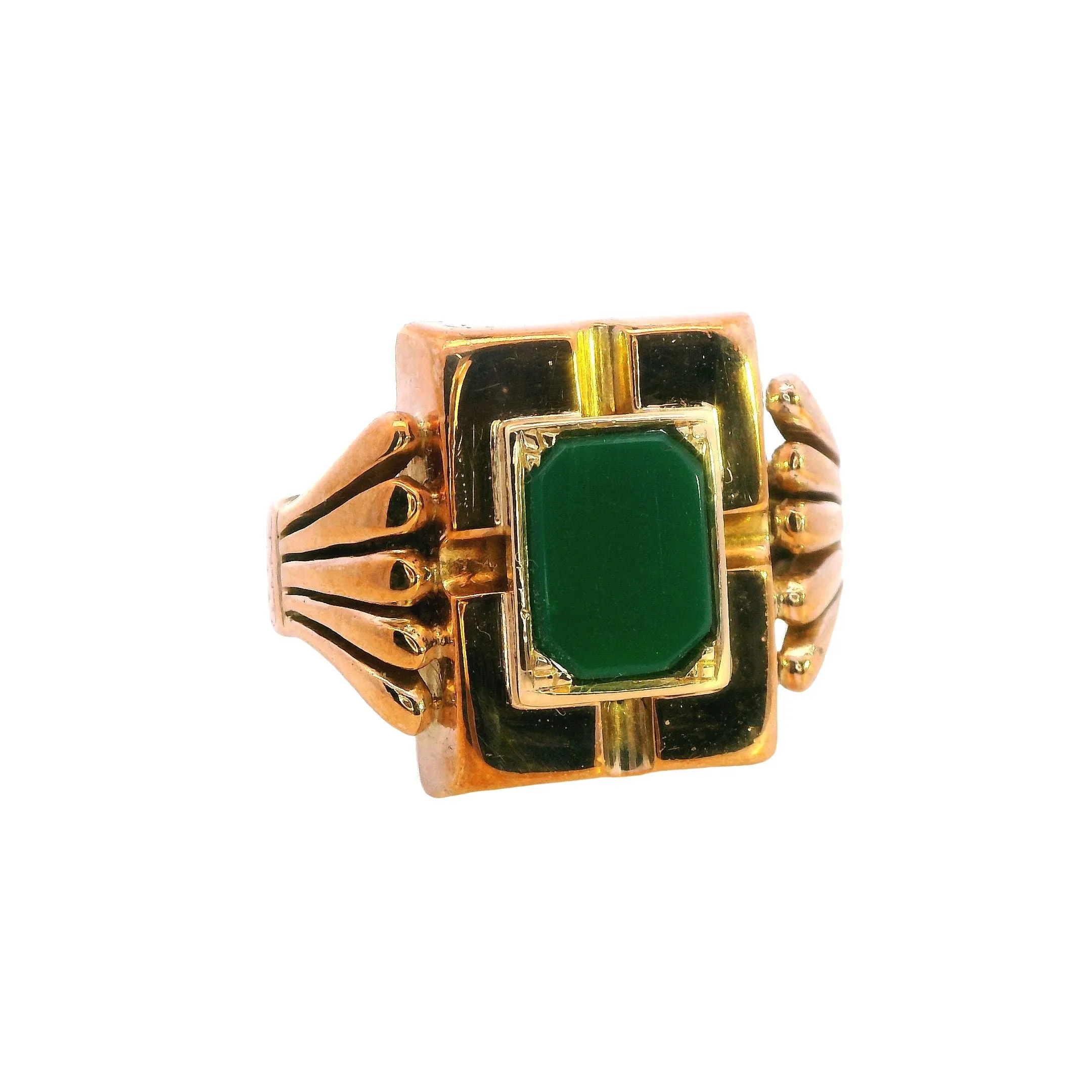 Unique 14ct Yellow Gold Ring with Hexagonal Glass Plate