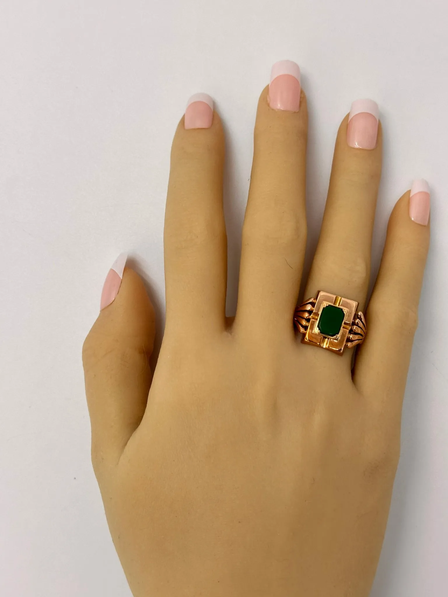 Unique 14ct Yellow Gold Ring with Hexagonal Glass Plate
