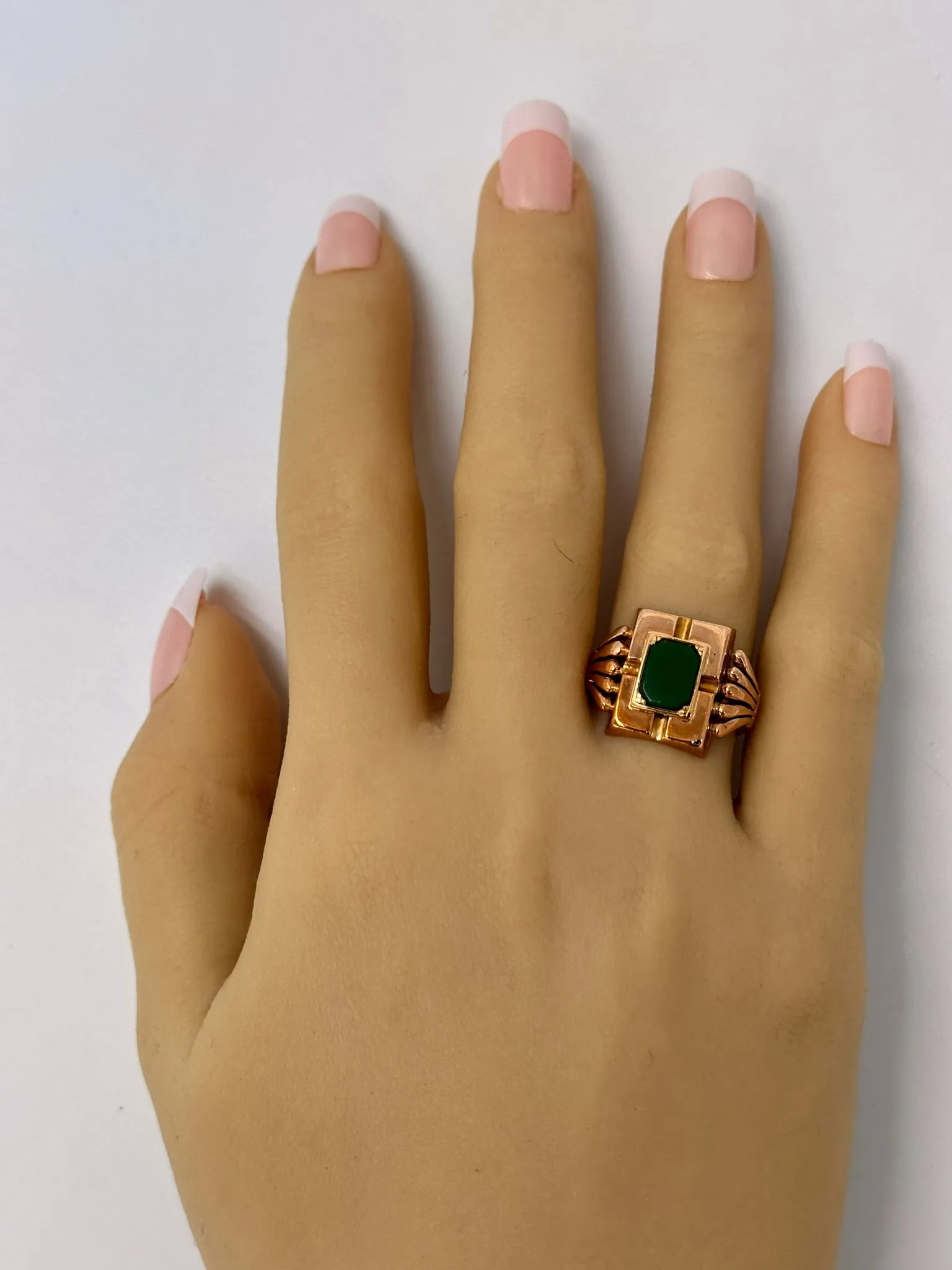 Unique 14ct Yellow Gold Ring with Hexagonal Glass Plate