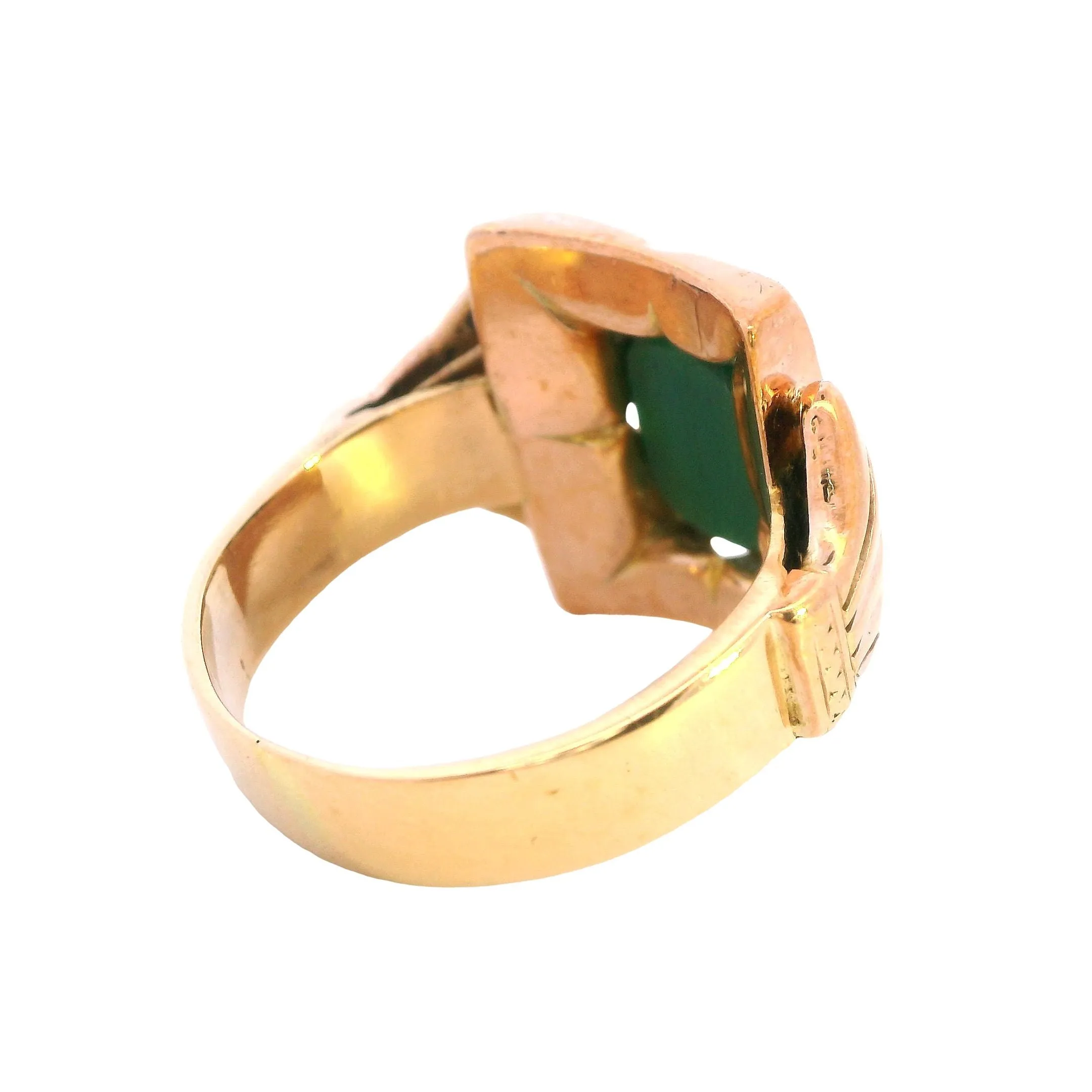 Unique 14ct Yellow Gold Ring with Hexagonal Glass Plate
