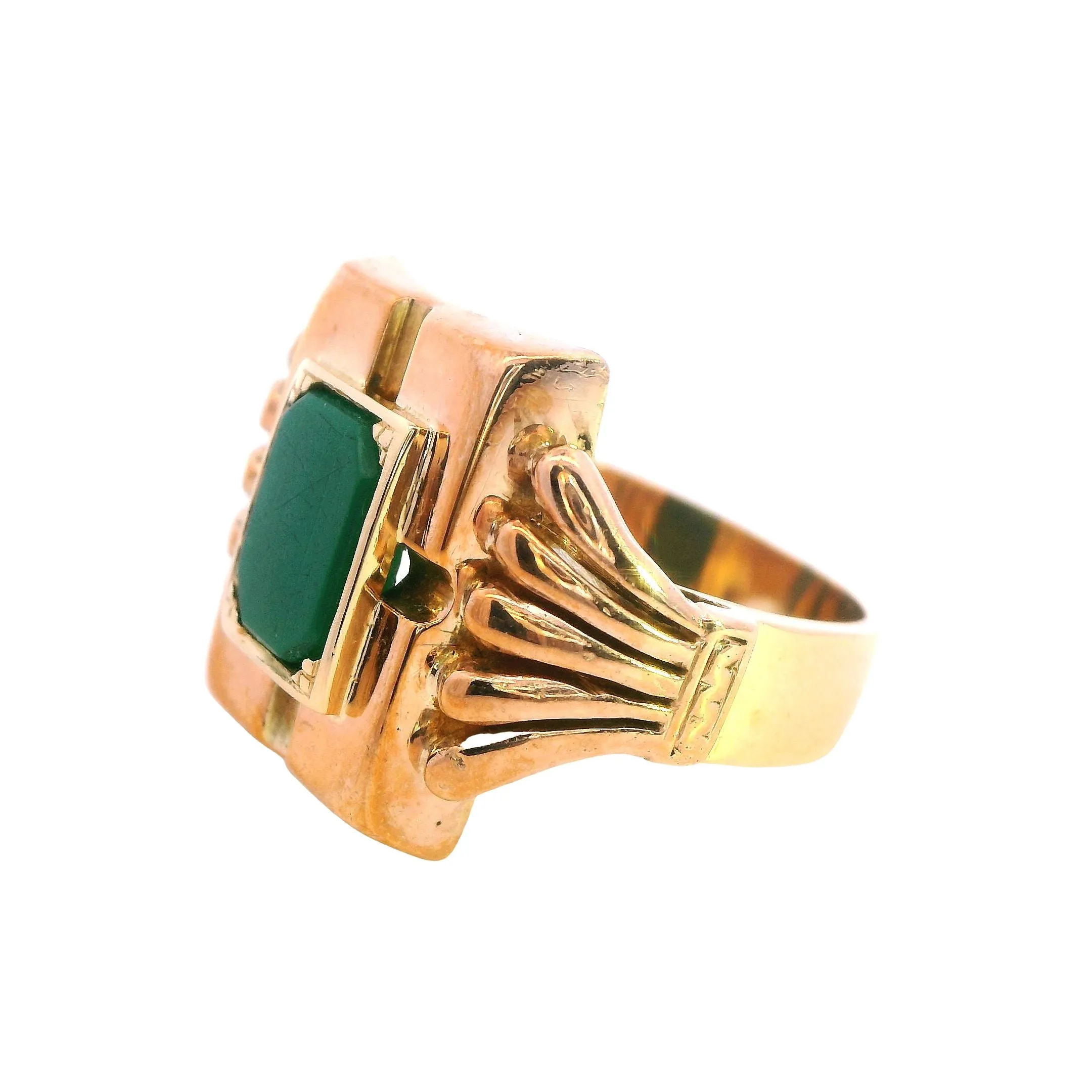 Unique 14ct Yellow Gold Ring with Hexagonal Glass Plate