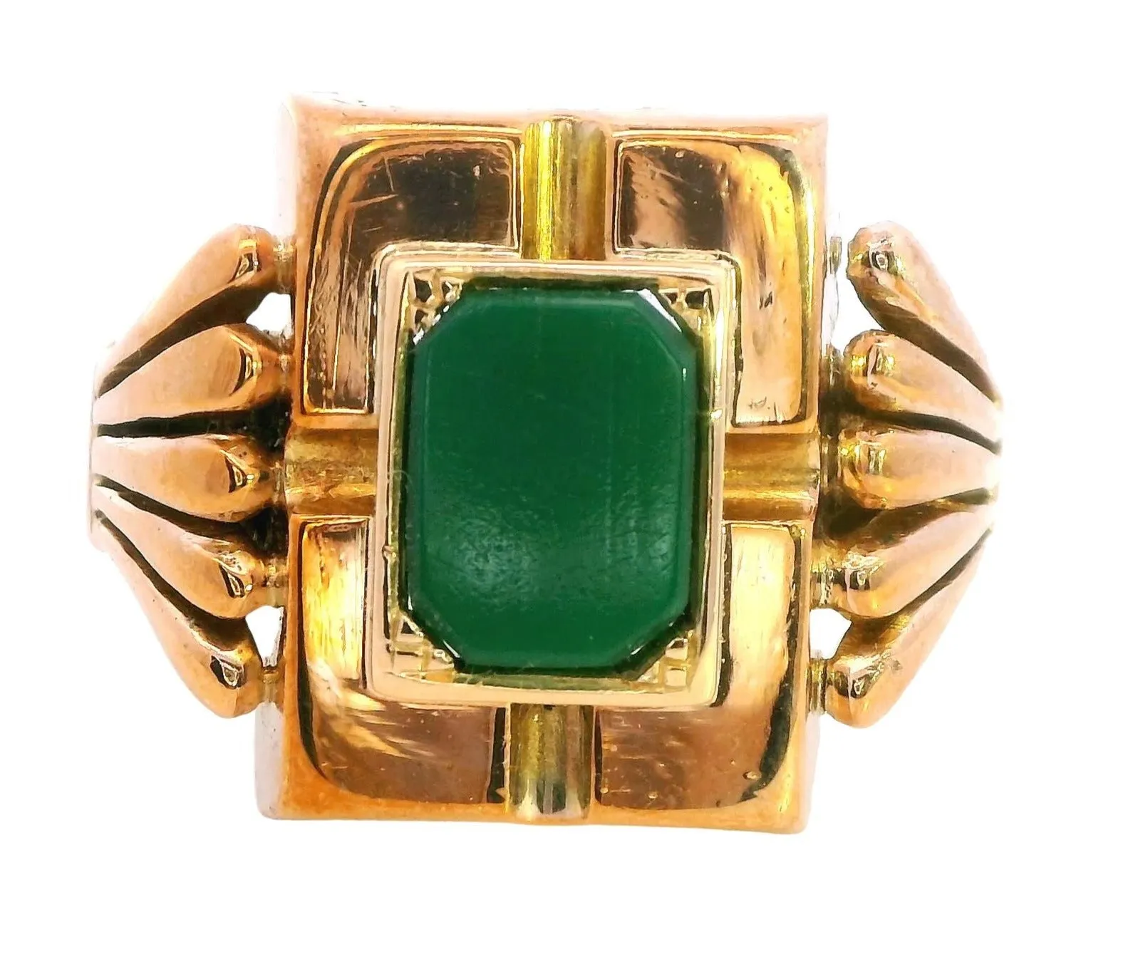 Unique 14ct Yellow Gold Ring with Hexagonal Glass Plate