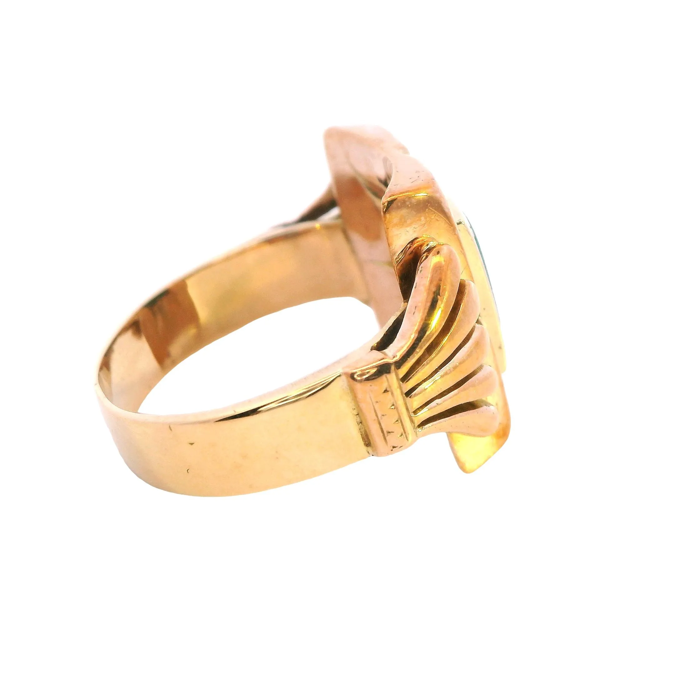 Unique 14ct Yellow Gold Ring with Hexagonal Glass Plate