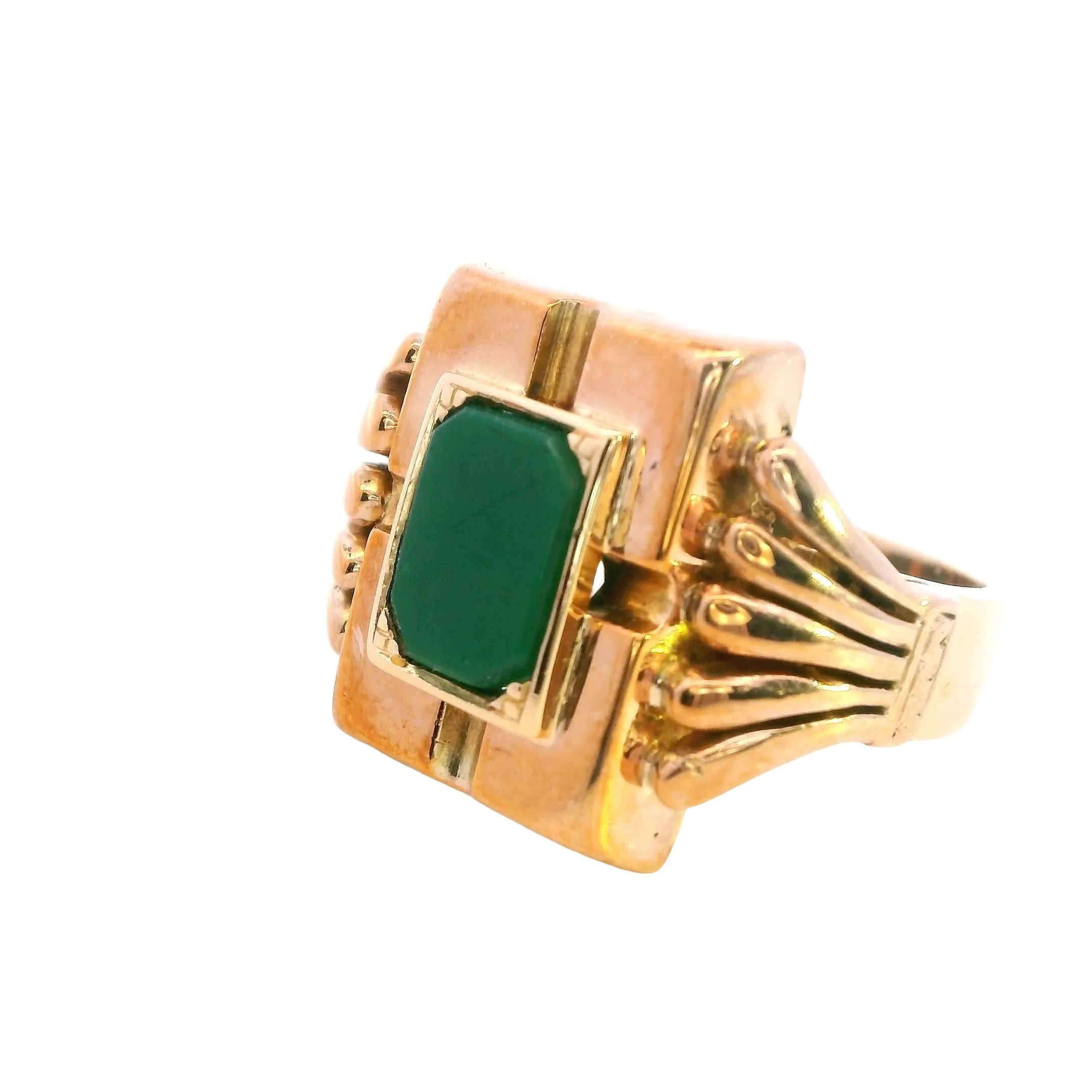 Unique 14ct Yellow Gold Ring with Hexagonal Glass Plate
