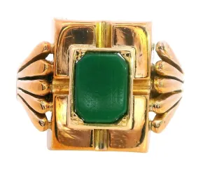 Unique 14ct Yellow Gold Ring with Hexagonal Glass Plate