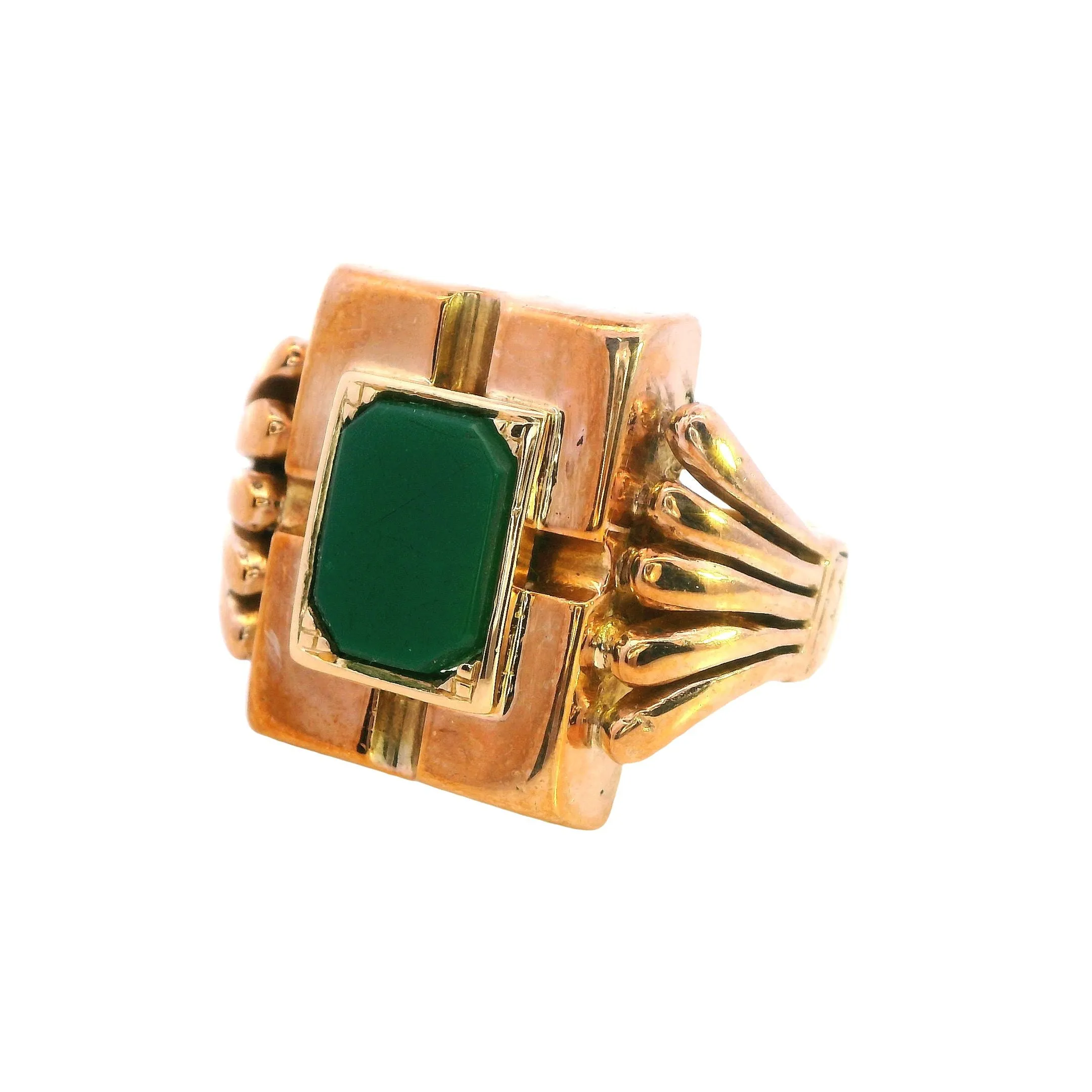 Unique 14ct Yellow Gold Ring with Hexagonal Glass Plate