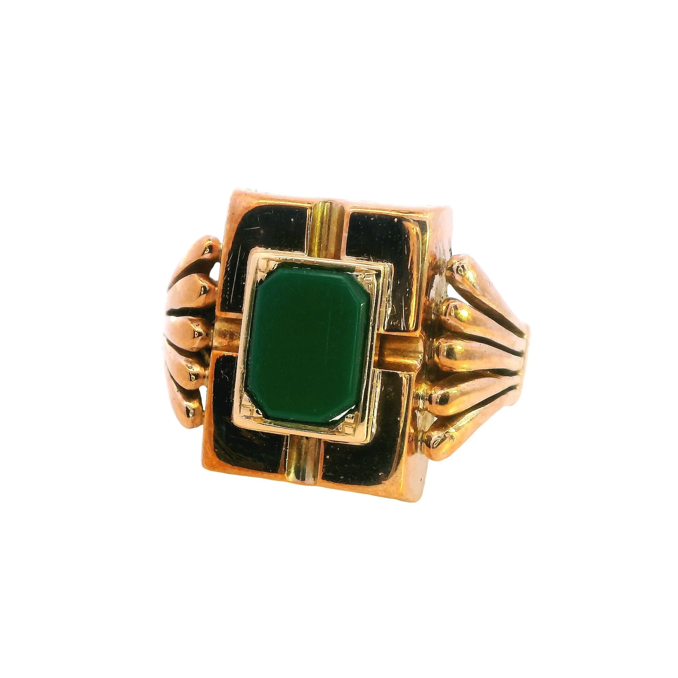 Unique 14ct Yellow Gold Ring with Hexagonal Glass Plate