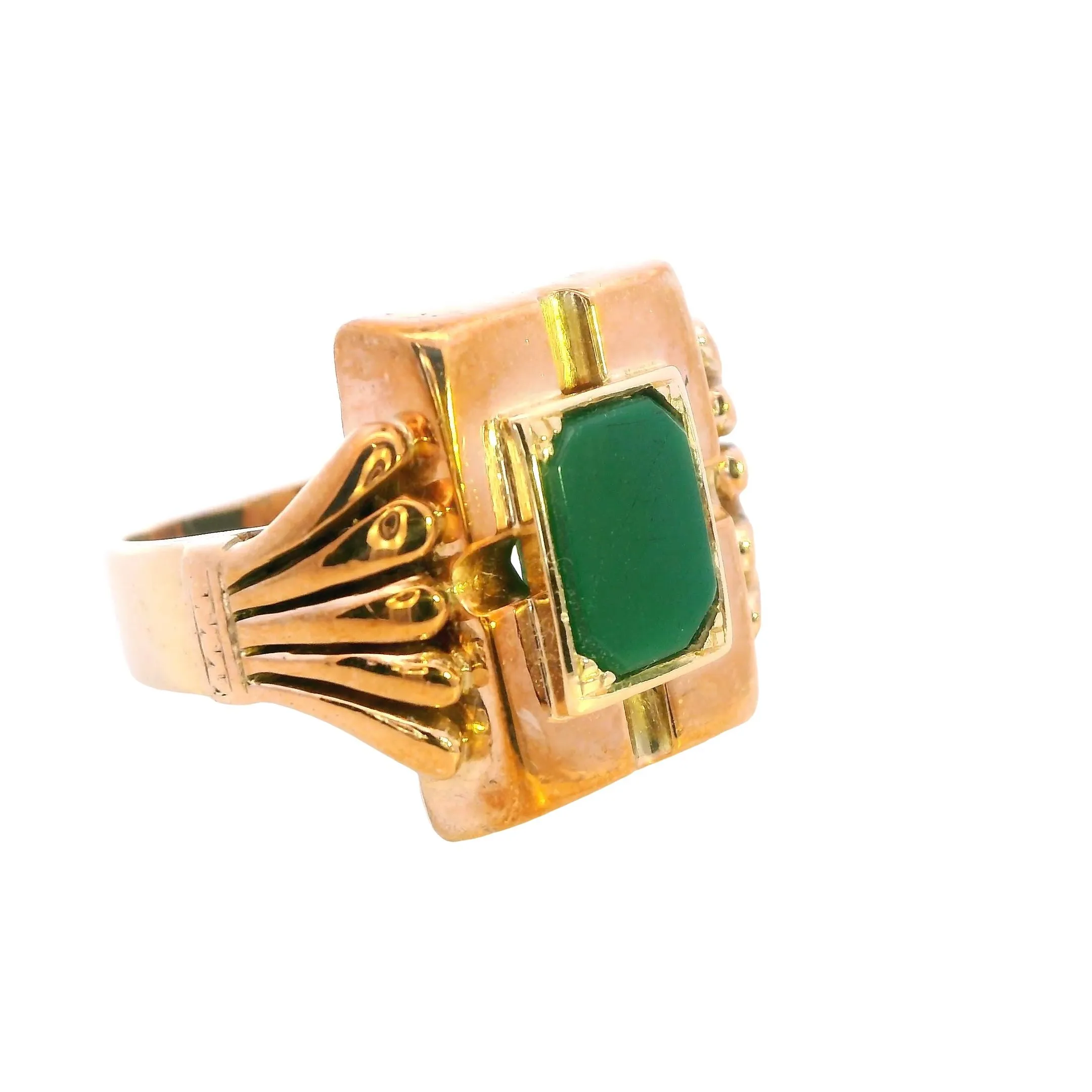 Unique 14ct Yellow Gold Ring with Hexagonal Glass Plate