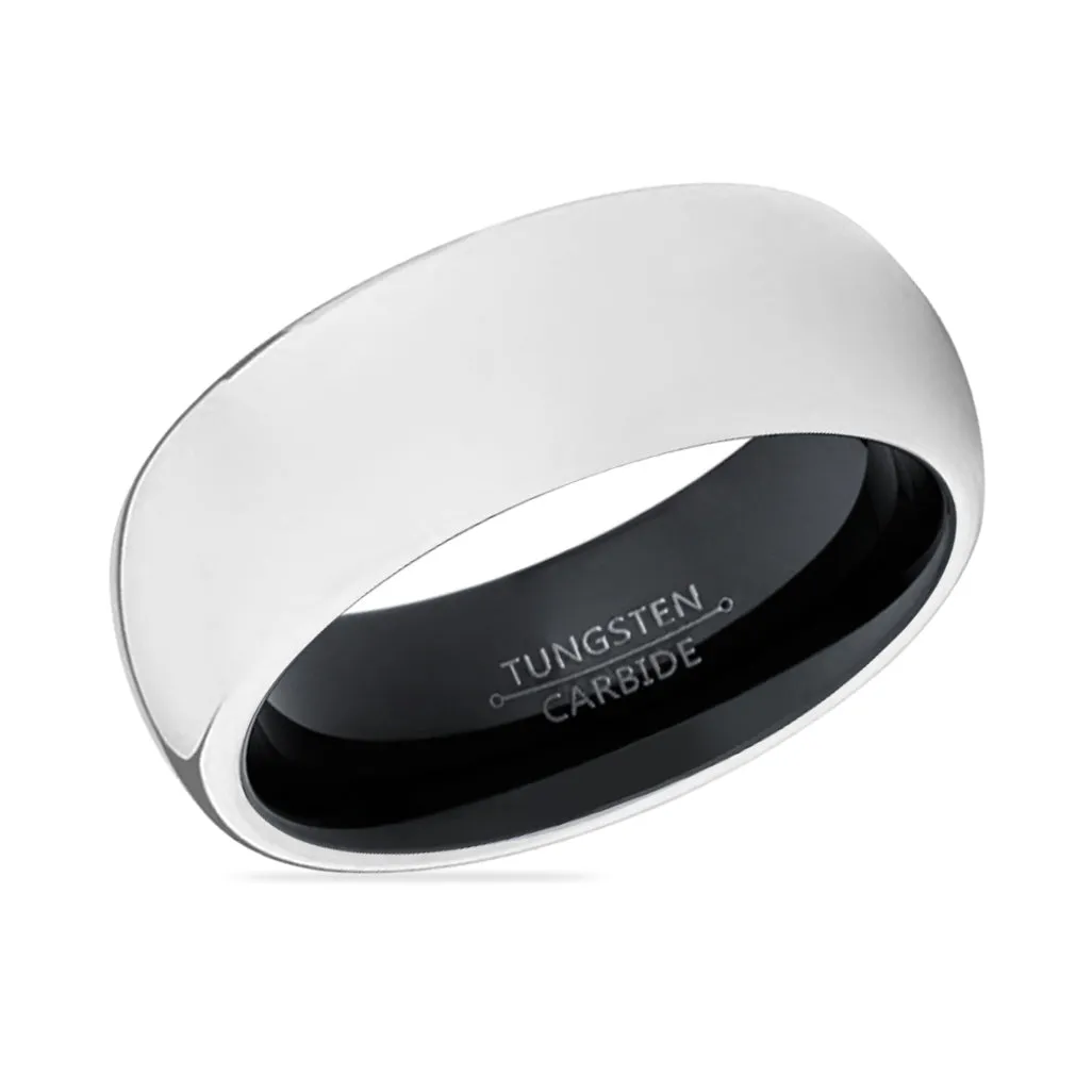 VADER | Black Ring, Silver Tungsten Ring, Shiny, Domed