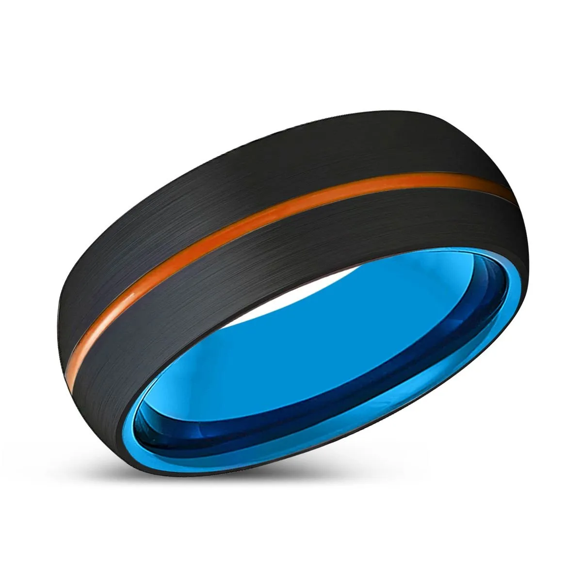VANGUARD | Blue Tungsten Ring, Black Tungsten Ring, Orange Groove, Domed