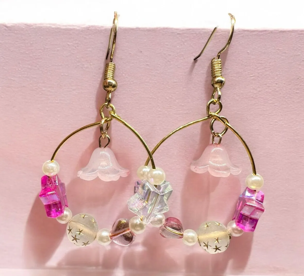 Whimsical - Flowers and star hoop earrings