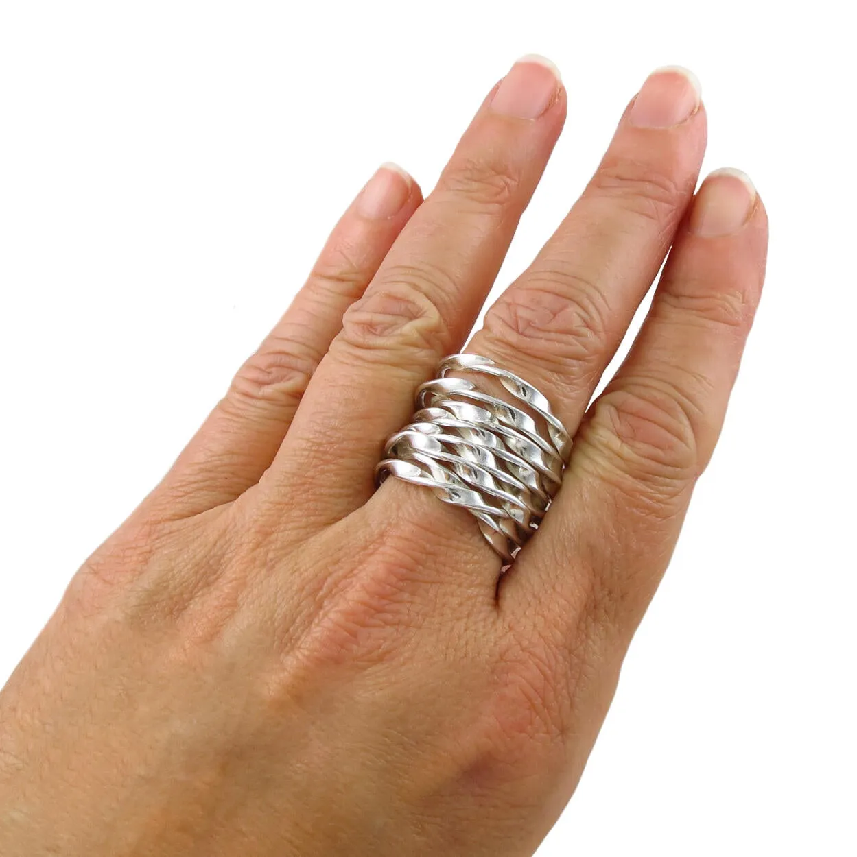 Wide Sterling Silver Twisted Stack Ring