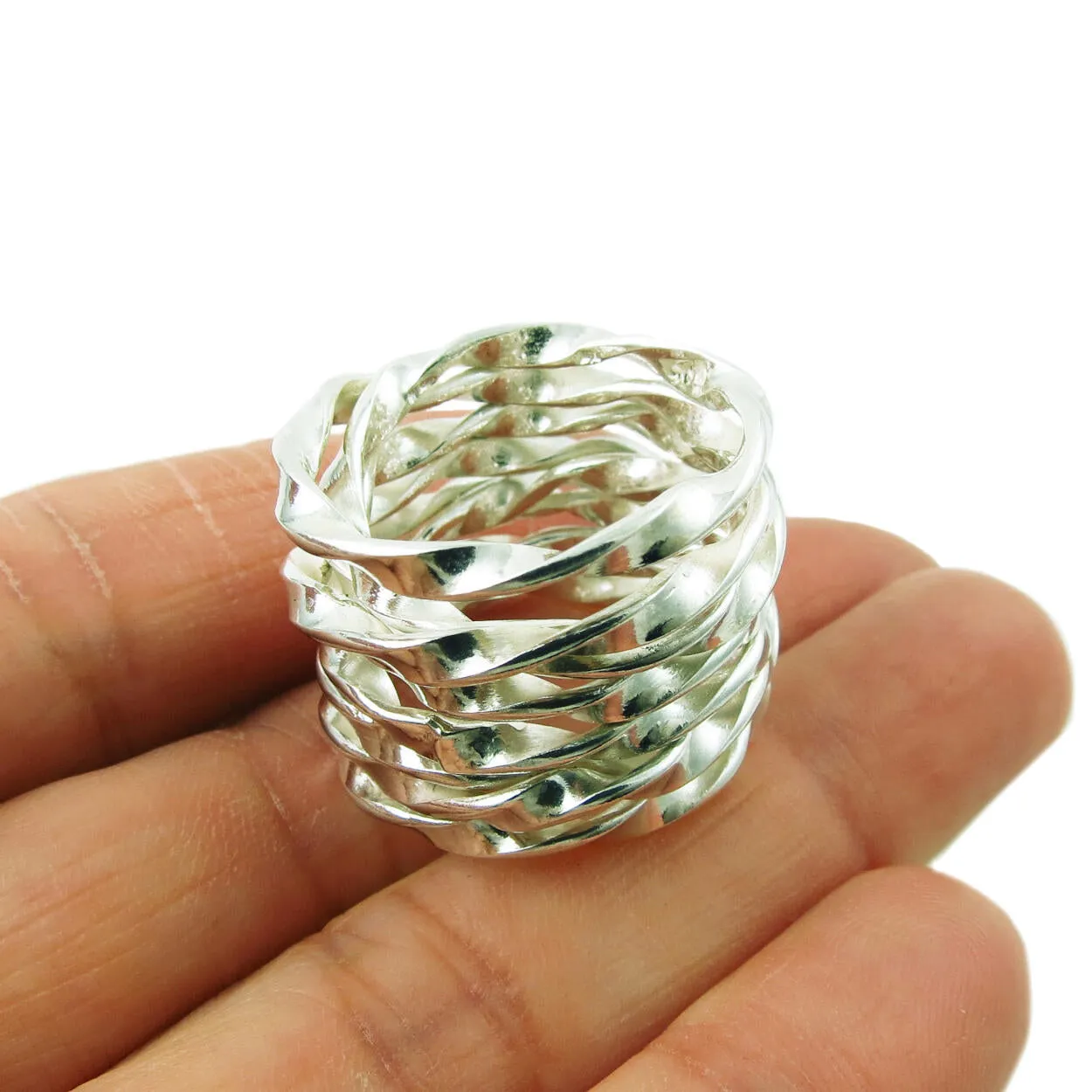 Wide Sterling Silver Twisted Stack Ring