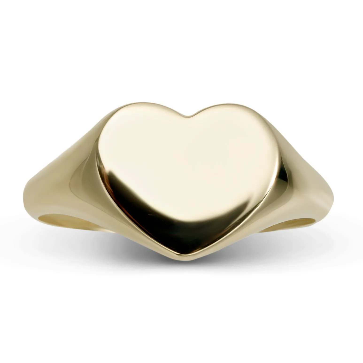 Women's Heart Signet Ring Solid 14K Yellow Gold