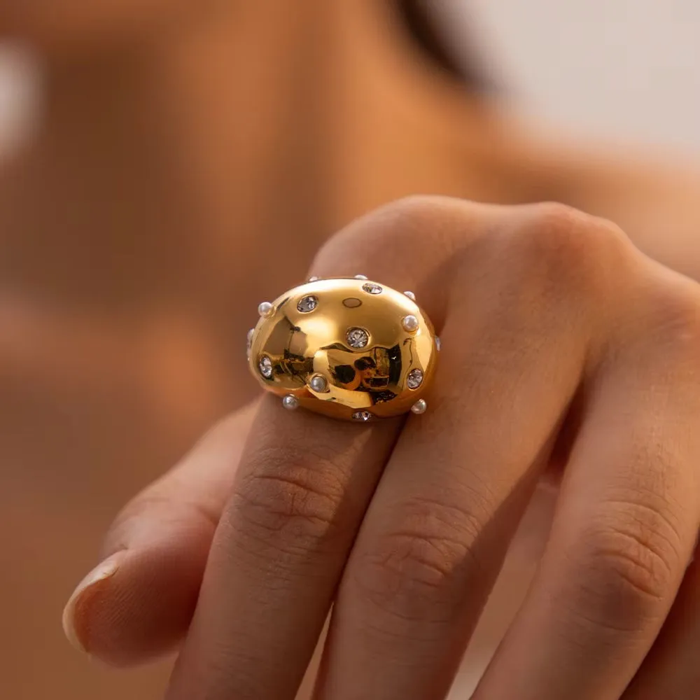 XL Teardrop 18k Gold Pearl Ring