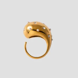 XL Teardrop 18k Gold Pearl Ring