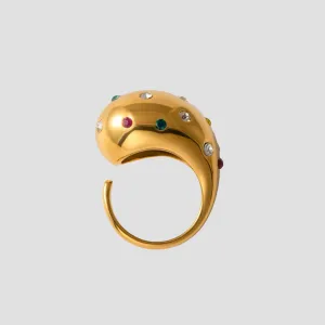 XL Teardrop Rainbow Gemstone 18k Gold Ring